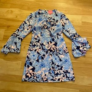 Lilly Pulitzer Blue and Pink Floral Midi Dress